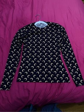Marine Serre Black Long-Sleeve Moon Print Top
